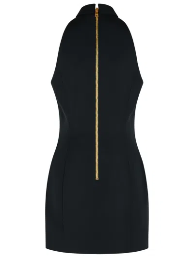Balmain Black Dress With Pointed Collar And Logo Buttons On The Front In Wool Woman