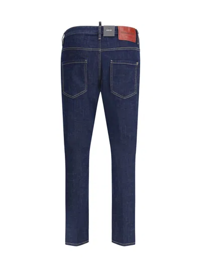 Dsquared2 Blue Jeans With Belt Loops And Logo Patch On The Rear In Denim Man In Blue