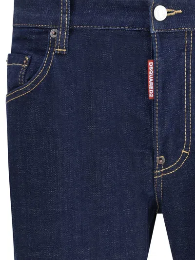 Dsquared2 Blue Jeans With Belt Loops And Logo Patch On The Rear In Denim Man In Blue
