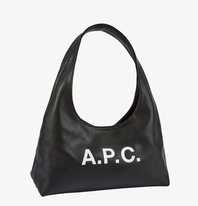 Apc Rounded Silhouette Shoulder Bag With Bold Logo In Black