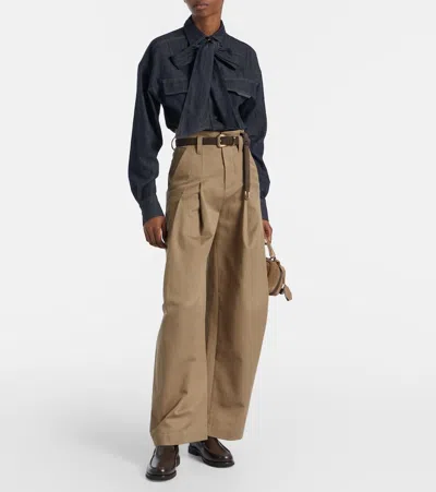 Brunello Cucinelli Lightweight Denim Shirt With Removable Bow