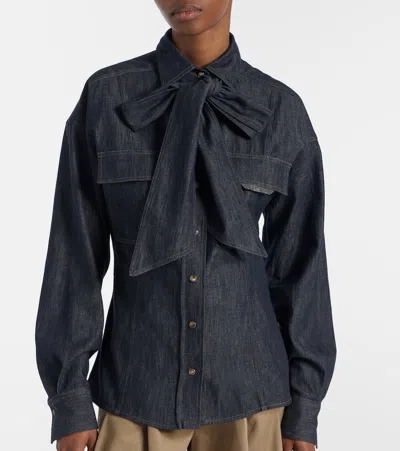 Brunello Cucinelli Lightweight Denim Shirt With Removable Bow