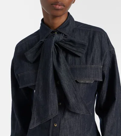 Brunello Cucinelli Lightweight Denim Shirt With Removable Bow