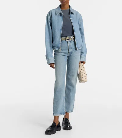 Agolde Nile Zip-front Elastic-waist Denim Jacket In Blue