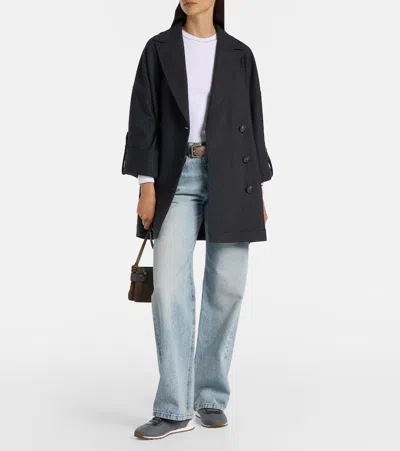 Brunello Cucinelli Women Low-top Wool Flannel Sneakers With Leather Profiles In Black