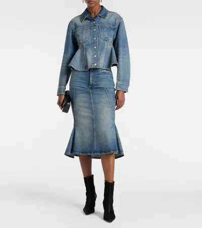 Alexander Mcqueen Stonewashed Denim Peplum Jacket In Blue