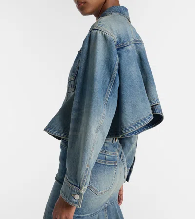 Alexander Mcqueen Stonewashed Denim Peplum Jacket In Blue