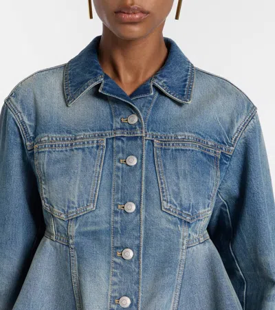 Alexander Mcqueen Stonewashed Denim Peplum Jacket In Blue