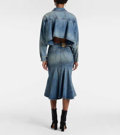 Alexander Mcqueen Stonewashed Denim Peplum Jacket In Blue