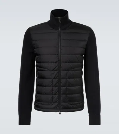 Moncler Wool Blend Tricot Down Jacket In Navy