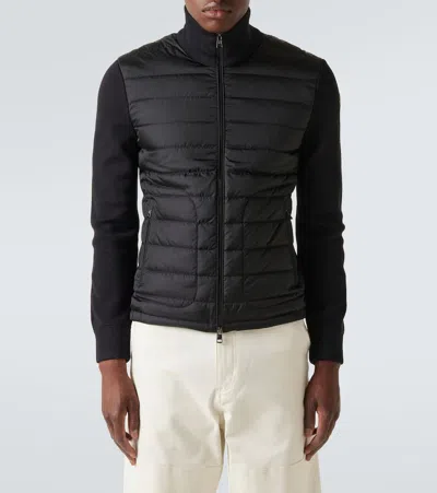Moncler Wool Blend Tricot Down Jacket In Navy