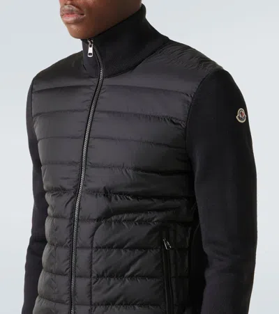 Moncler Wool Blend Tricot Down Jacket In Navy