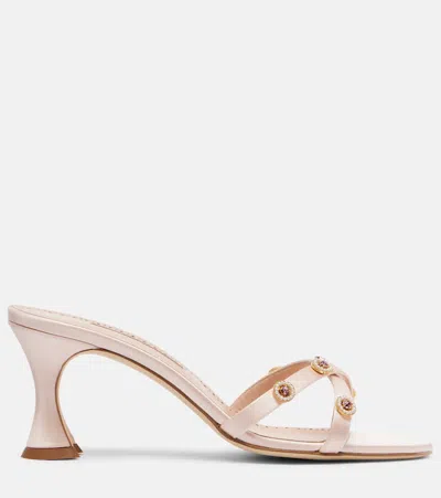 Manolo Blahnik Pyrenea Embellished Satin Mules In Pink