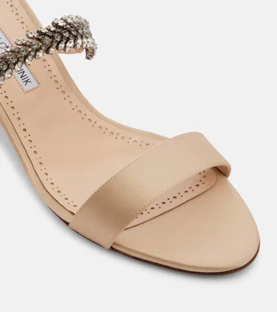 Manolo Blahnik Satin Mules Kifasan Embellished Strap Kitten Heel In Neutral