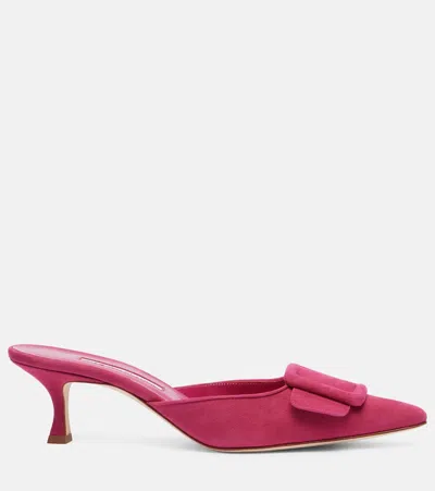 Manolo Blahnik Maysale 50 Buckled Velvet Mules In Red