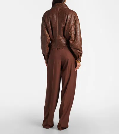 Saint Laurent Collared Bomber Jacket Featuring Front Pockets In Brown