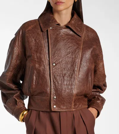 Saint Laurent Collared Bomber Jacket Featuring Front Pockets In Brown