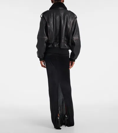 Saint Laurent Black Jacket With Removable Fur Collar In Leather Woman In Animal Print