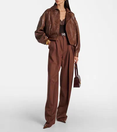 Saint Laurent Collared Bomber Jacket Featuring Front Pockets In Brown