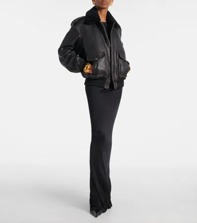 Saint Laurent Black Jacket With Removable Fur Collar In Leather Woman In Animal Print