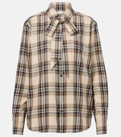 Saint Laurent Cassandre Check Shirt Oversized Tie Collar In Multi