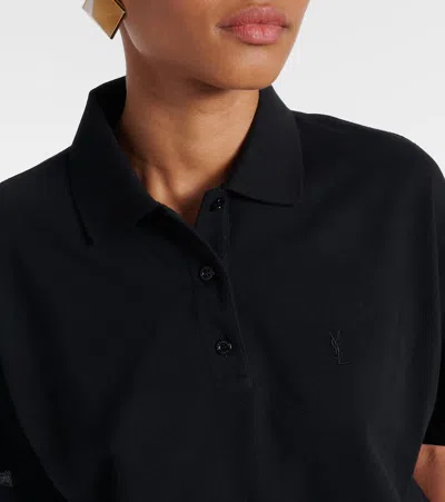 Saint Laurent Black Oversize Polo Shirt With Classic Collar And Tonal Logo Embroidery On The Front In Cotton Pique In Brown