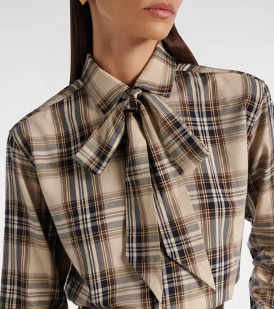 Saint Laurent Cassandre Check Shirt Oversized Tie Collar In Multi