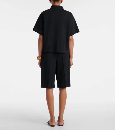 Saint Laurent Black Oversize Polo Shirt With Classic Collar And Tonal Logo Embroidery On The Front In Cotton Pique In Brown