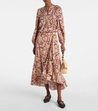 SABINA印花棉质混纺加长半身裙