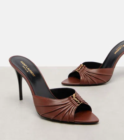 Saint Laurent 90mm Babylone Leather Heeled Sandals In Burgundy