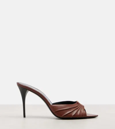 Saint Laurent 90mm Babylone Leather Heeled Sandals In Burgundy