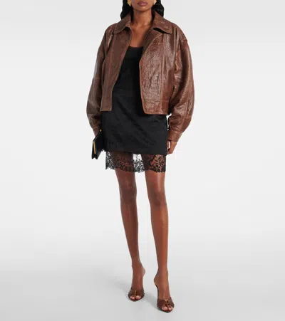 Saint Laurent 90mm Babylone Leather Heeled Sandals In Burgundy