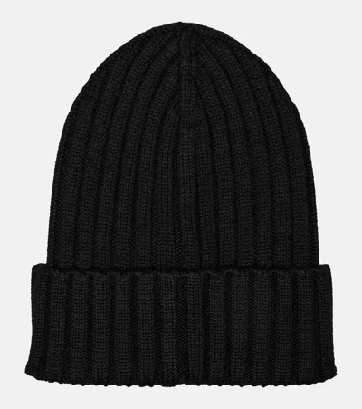 Moncler Logo Patch Cuff Virgin Wool Rib Beanie