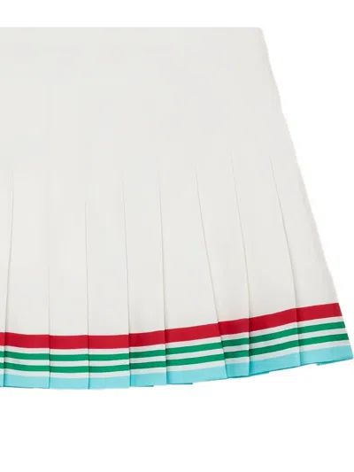 Casablanca White Silk Pleated Striped Skirt In White