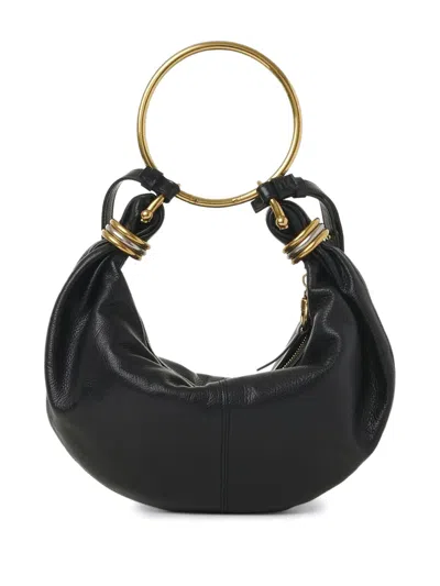 Chloé Women Small Bracelet Hobo Bag In Grained Leather In Black