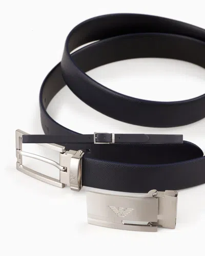 Emporio Armani Cintura Reversibile Con Eagle Embossed All Over In Black