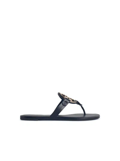 Tory Burch Miller Leather Flats Sandals In Black
