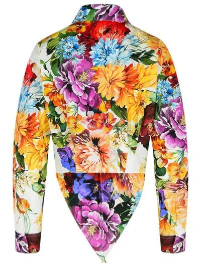 Dolce & Gabbana Multicolor Cropped Shirt With Tie Closure On The Front And All-over Floral Print In Cotton Woman In Multi