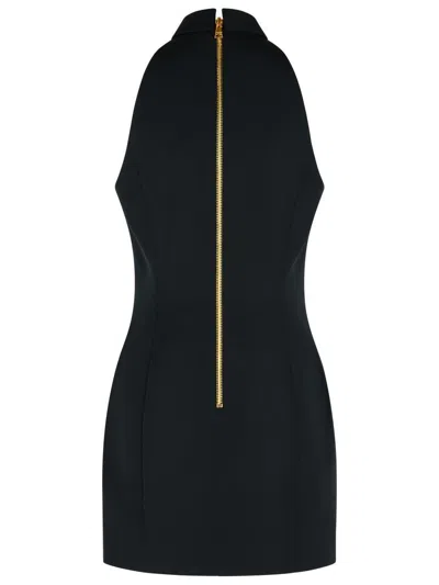 Balmain Black Dress With Pointed Collar And Logo Buttons On The Front In Wool Woman