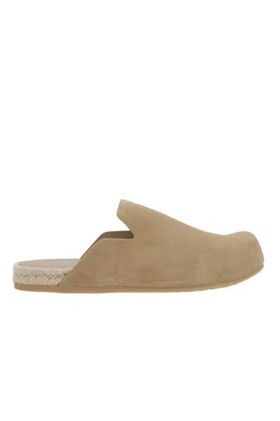 Prada Suede Leather Sabots In Nude