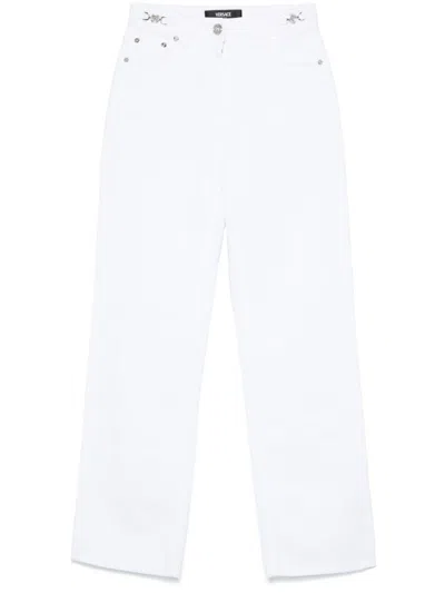 Versace High-waist Straight-leg Cotton Jeans In White