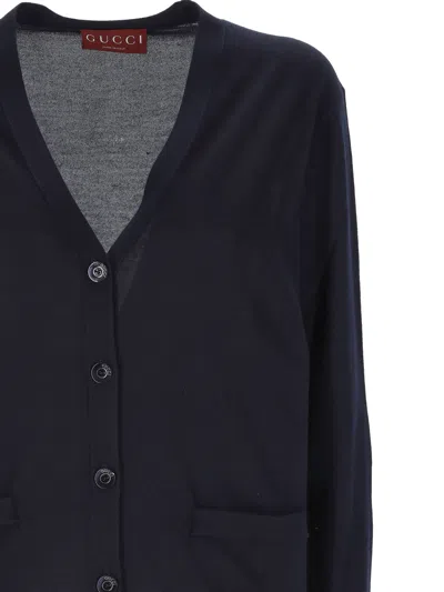 Gucci Blue Navy Silk Cashmere Sweater In Blue