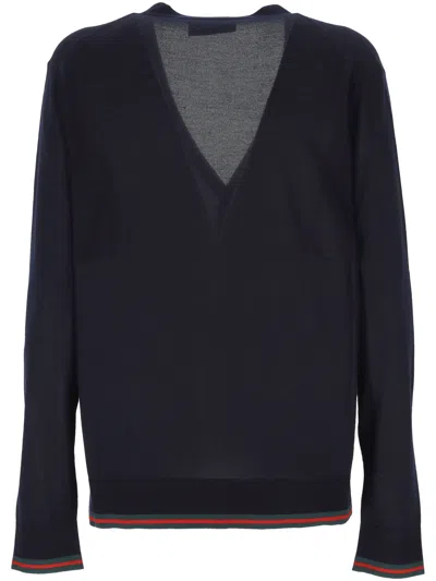Gucci Blue Navy Silk Cashmere Sweater In Blue