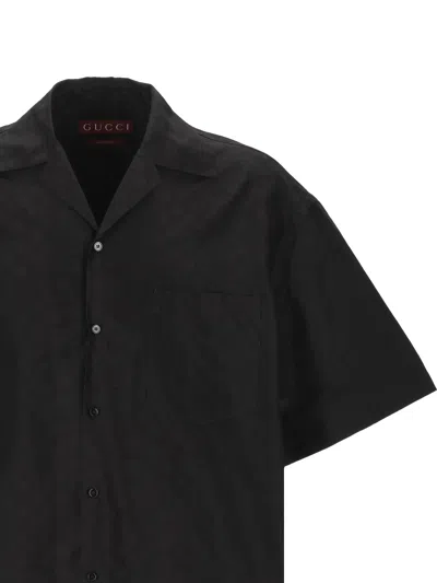 Gucci Gg Black Cotton Silk Shirt In Black