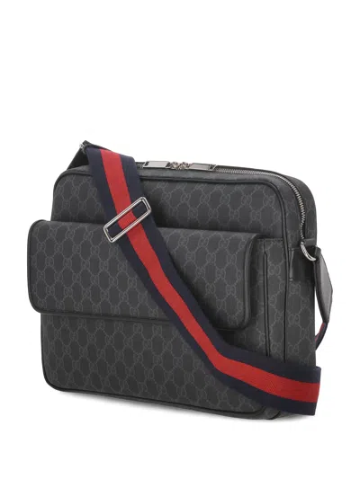 Gucci Black Gg Supreme Fabric Shoulder Bag Men In Black