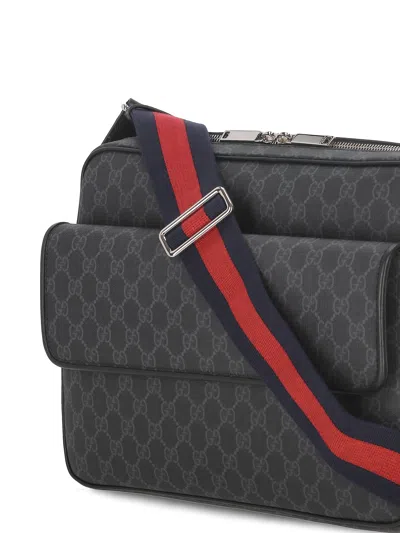 Gucci Black Gg Supreme Fabric Shoulder Bag Men In Black