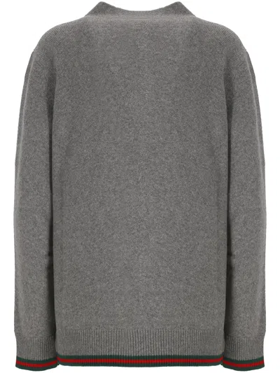 Gucci Grey V Neck Button Sweater In Gray