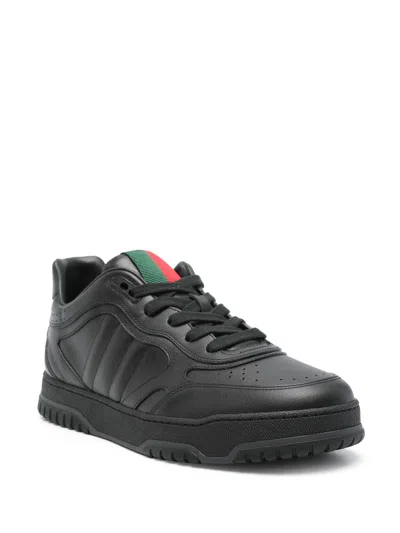 Gucci Re Web Black Lace Up Sneakers In Black