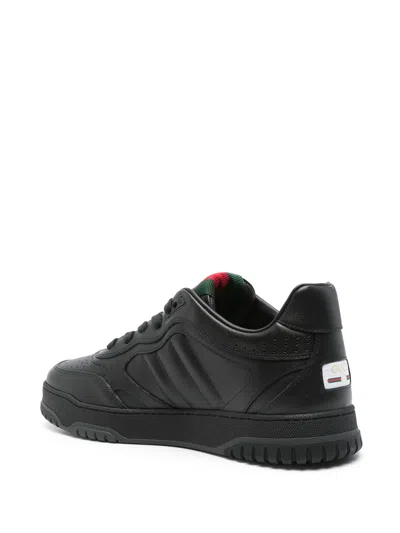 Gucci Re Web Black Lace Up Sneakers In Black