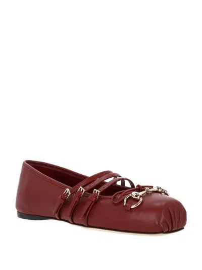 Gucci Lamb Leather Strappy Ballerinas In Red
